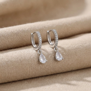 Silver Hoops with White Crystals