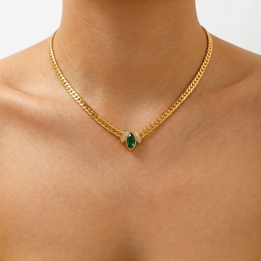 Forest Green Herringbone Chain
