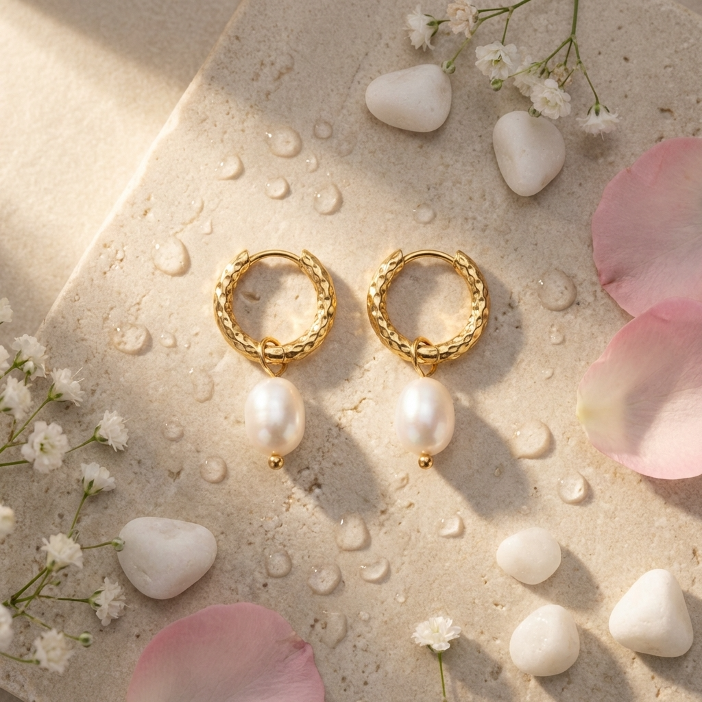 Ines Textured Pearl Hoops