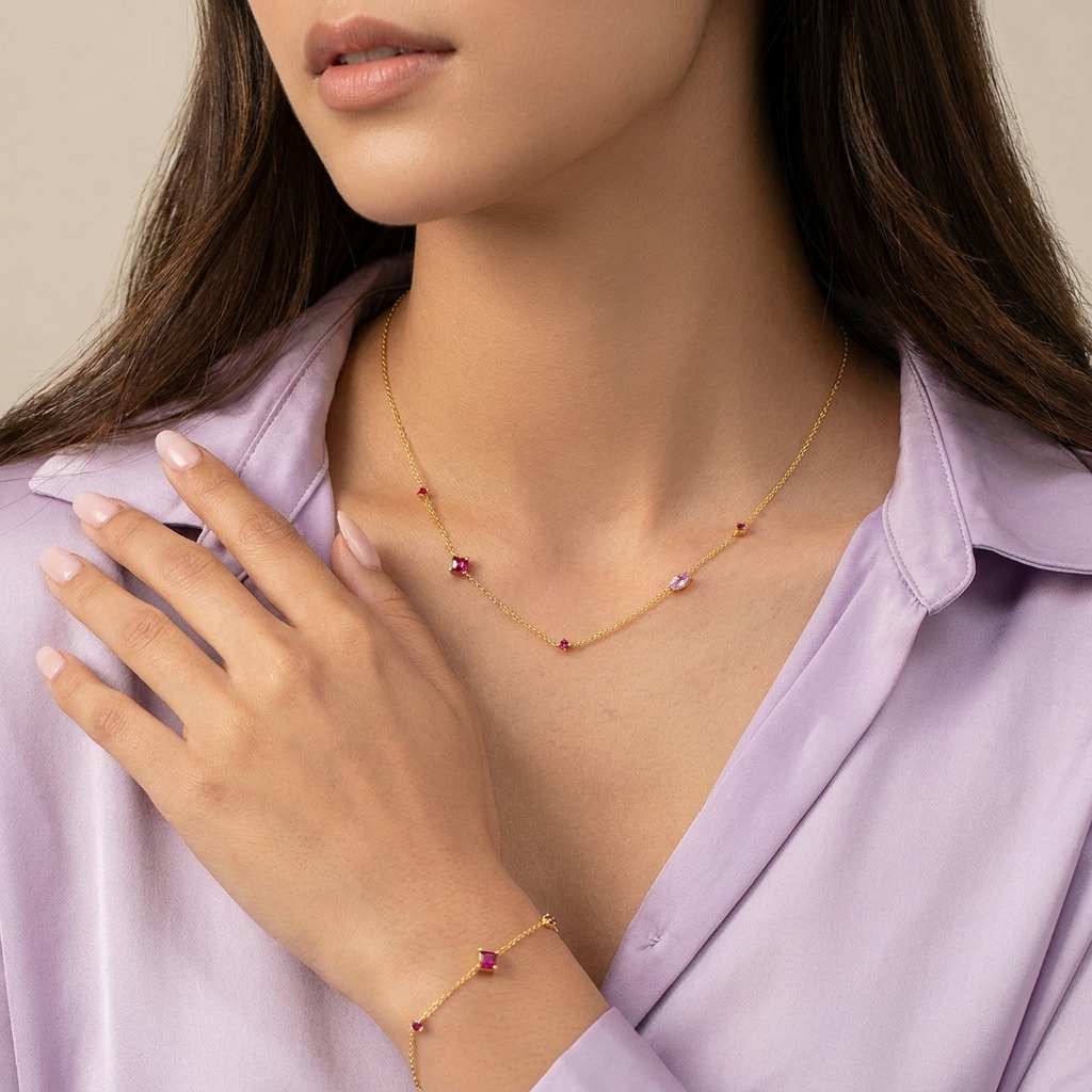 Mireille Rose Zircon Necklace