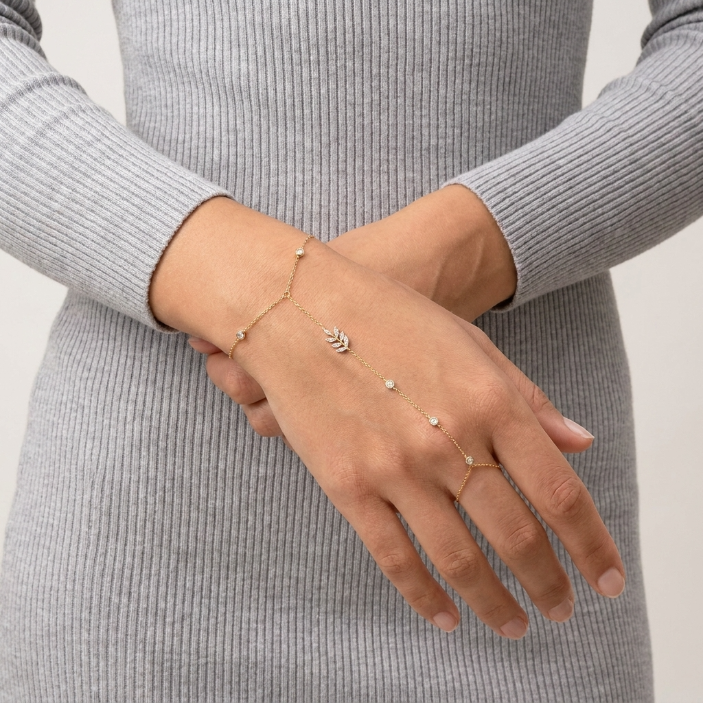 Laurel Crystal Leaf Hand Chain