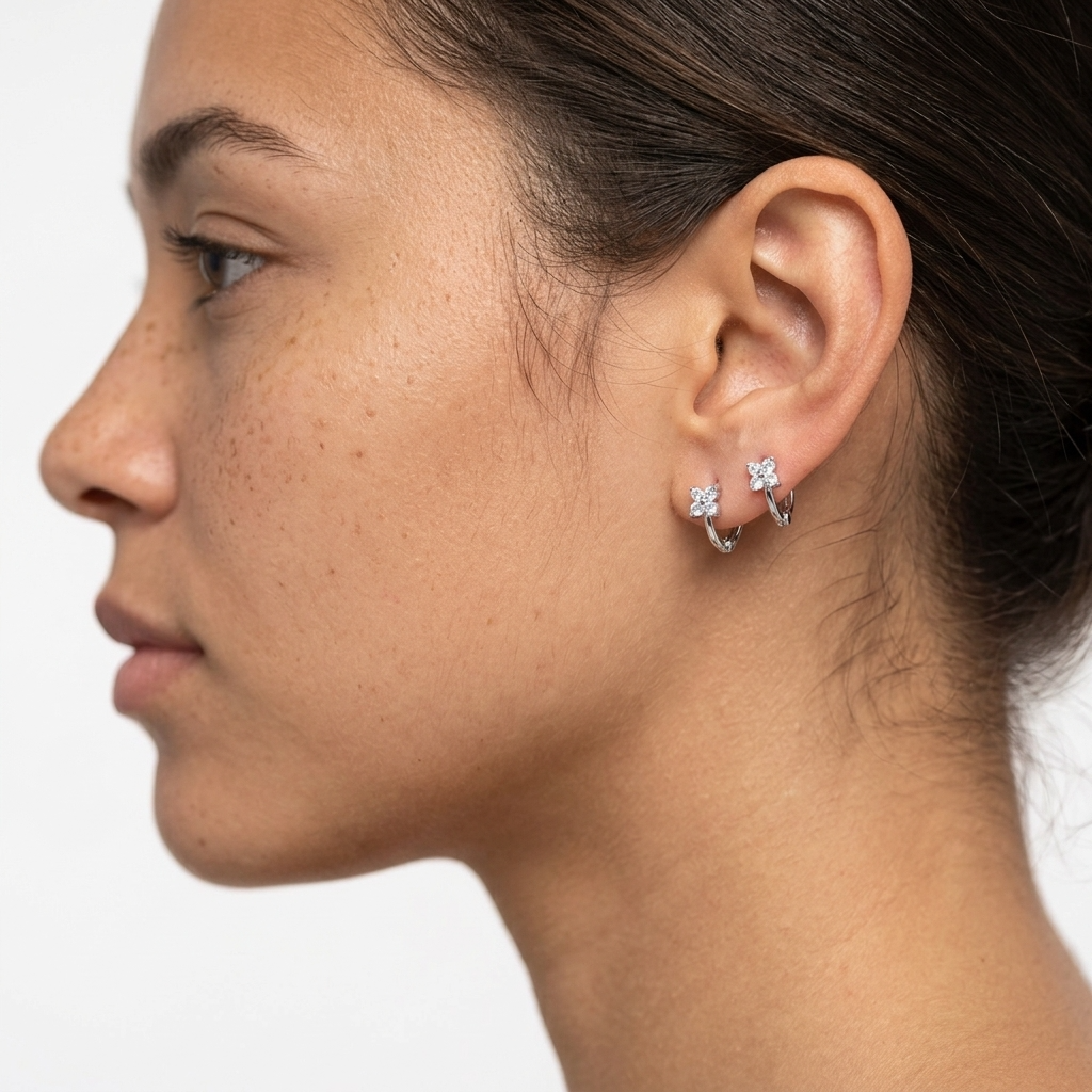 Daisy Sparkle Silver Hoops