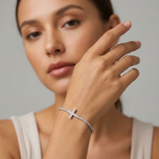 Cosima Sideways Cross Silver Bracelet