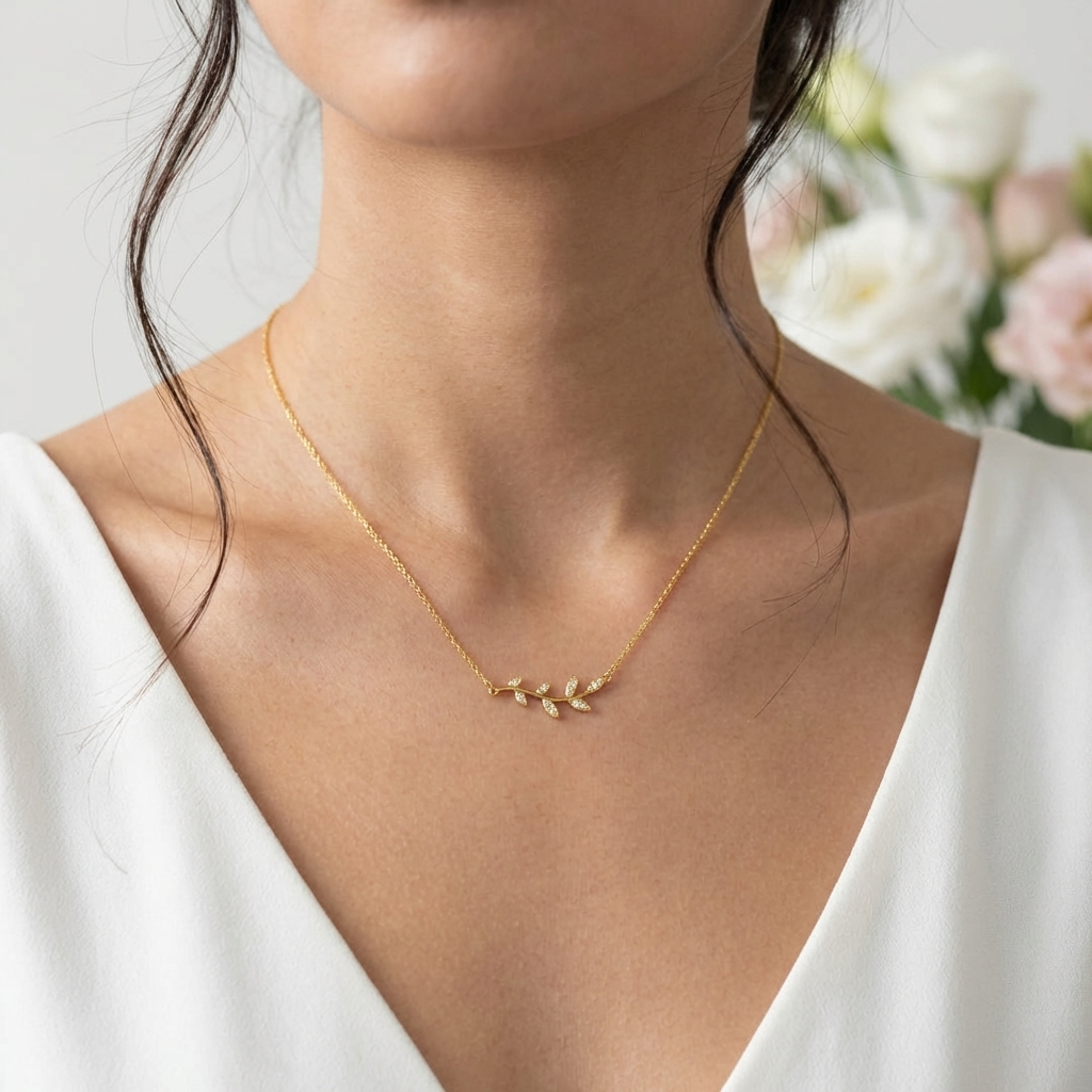 Noor Crystal Leaf Necklace
