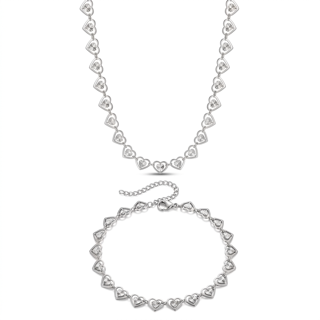Cora Silver Heart Jewelry Set