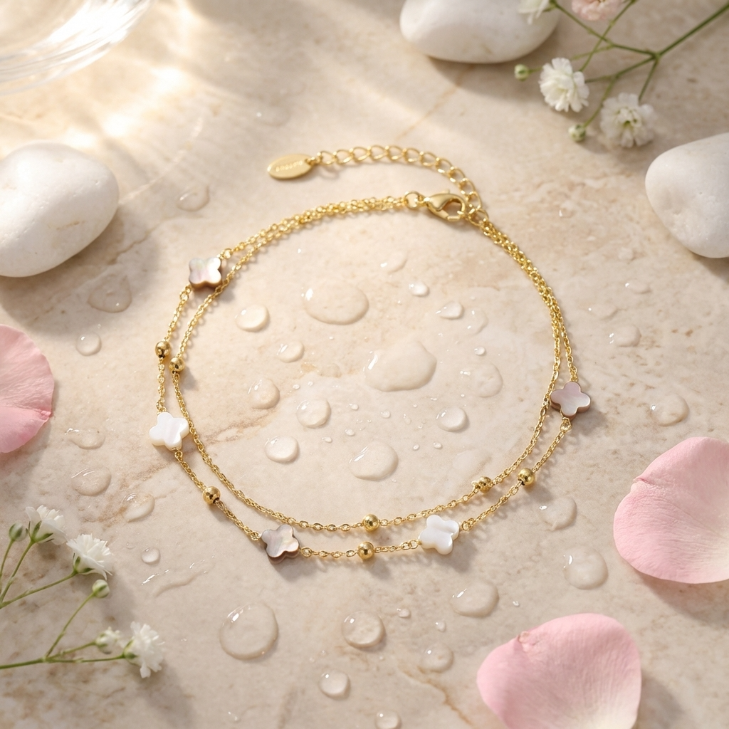 Nina Shell Clover Anklet