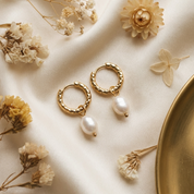 Ines Textured Pearl Hoops