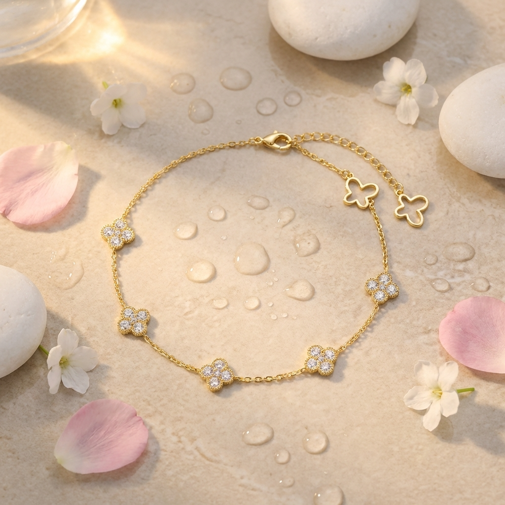 Evelina Crystal Clover Anklet