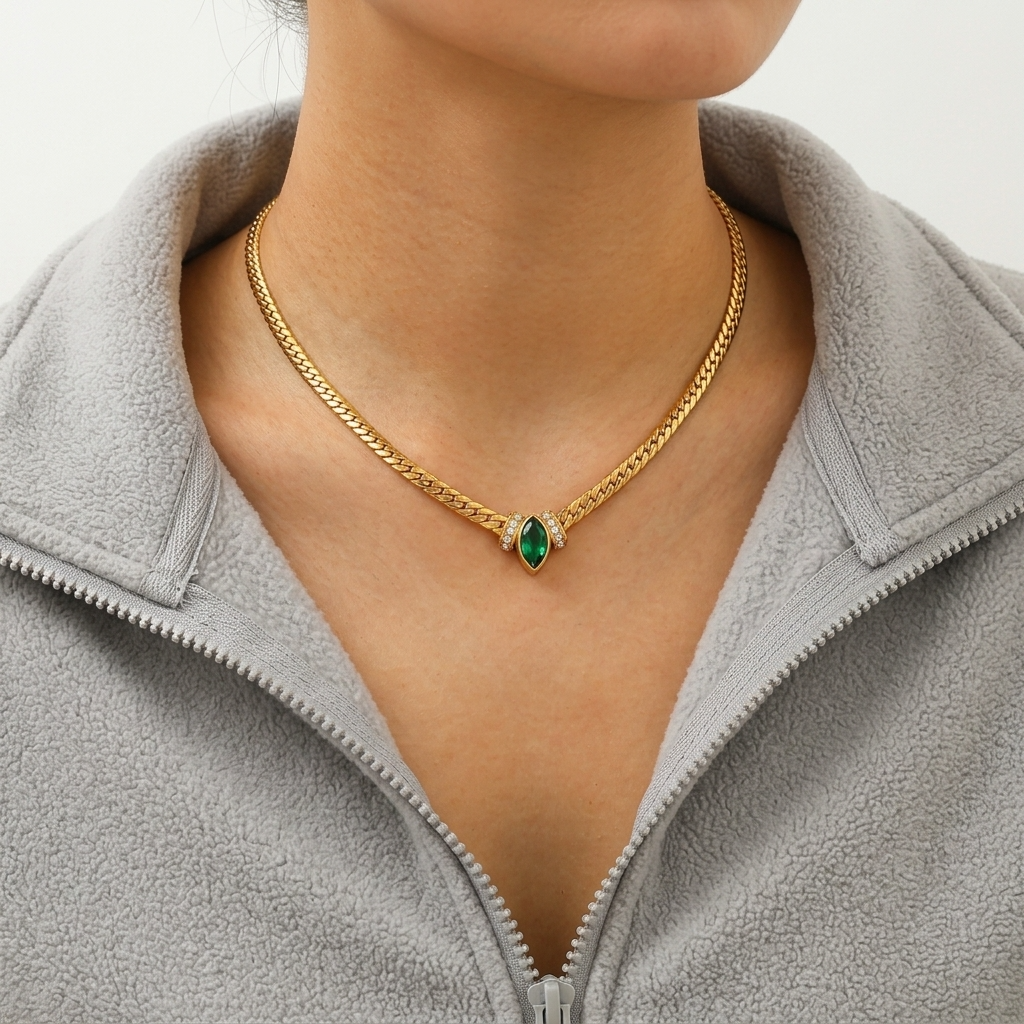 Forest Green Herringbone Chain