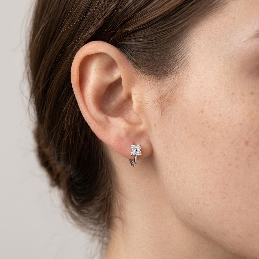 Daisy Sparkle Silver Hoops
