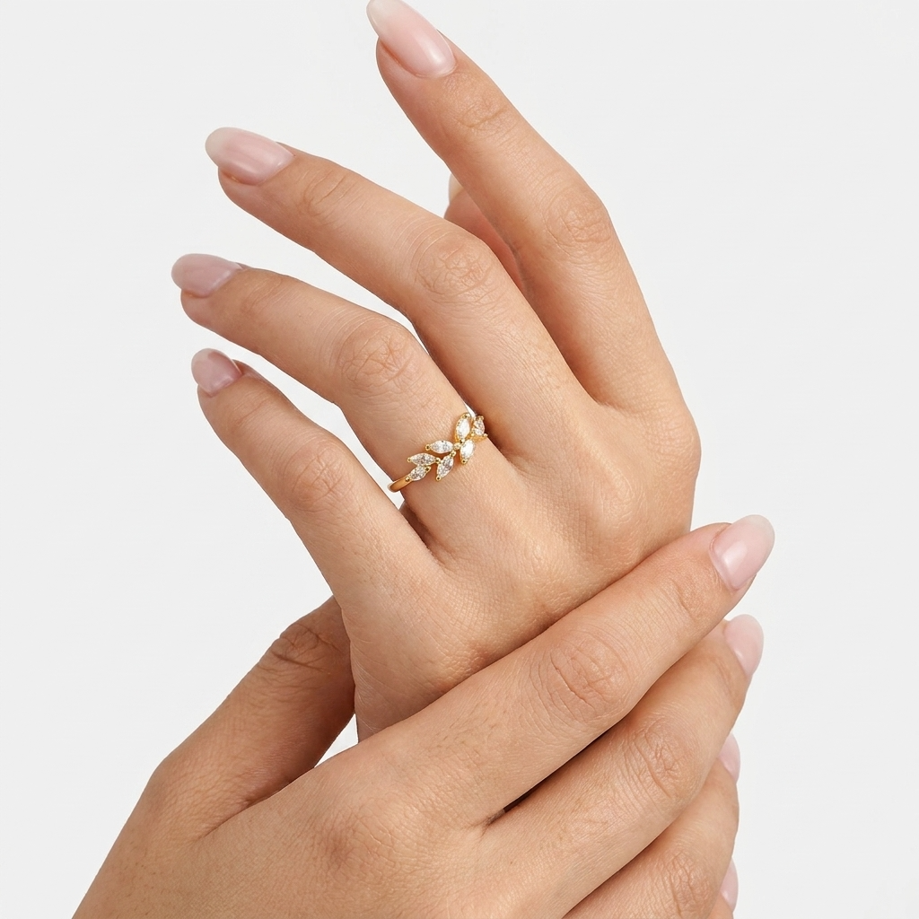 Delia Crystal Leaf Ring