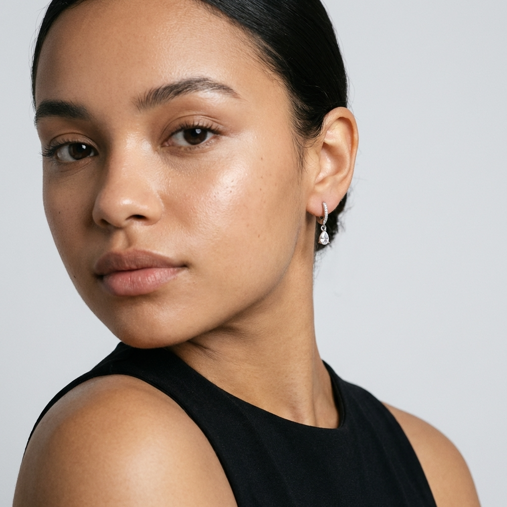 Silver Hoops with White Crystals
