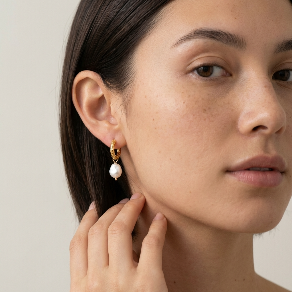 Ines Textured Pearl Hoops