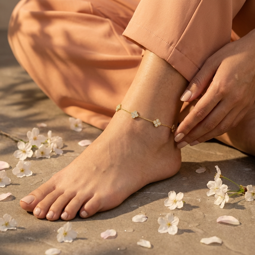 Evelina Crystal Clover Anklet