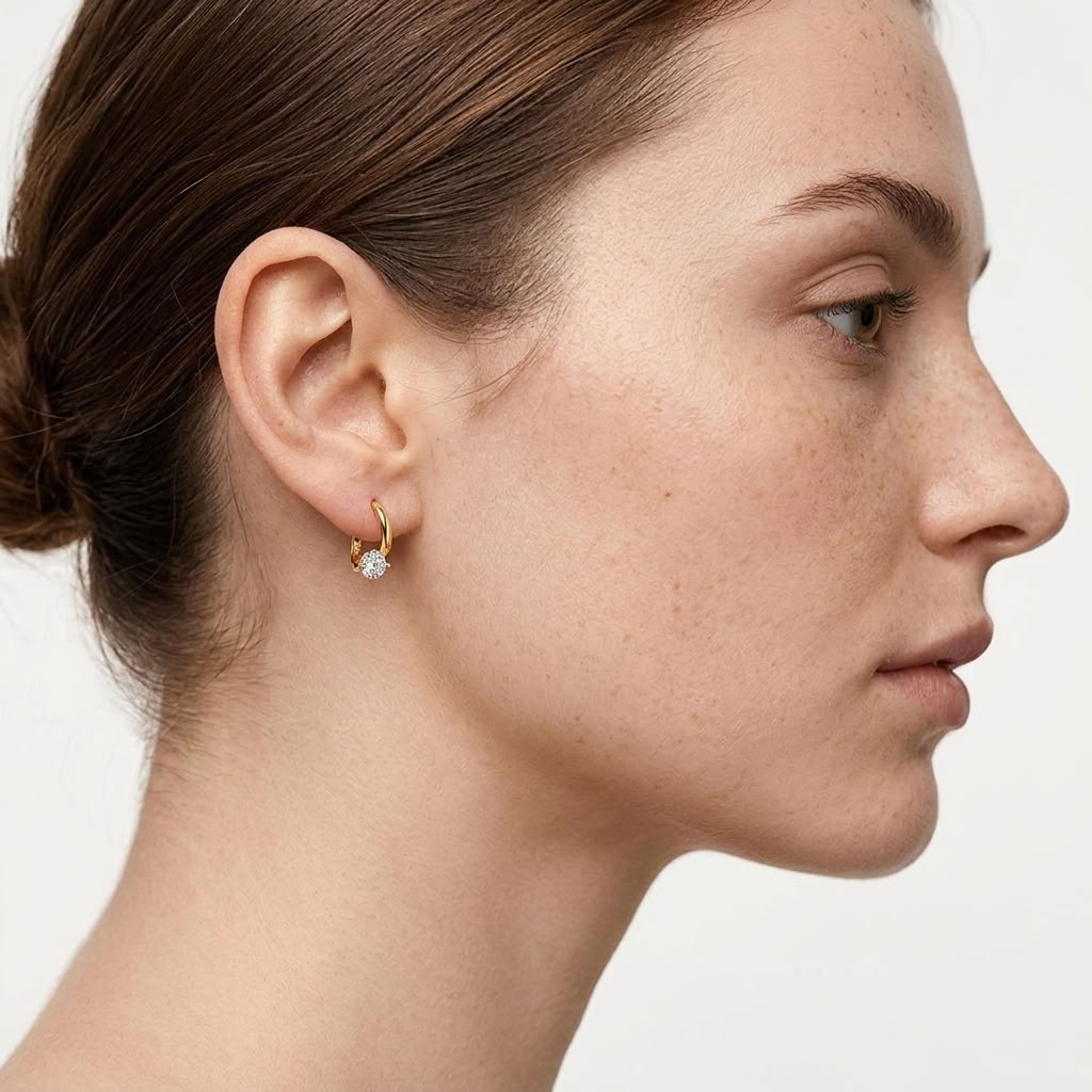 Gold Solitaire Huggie Earrings