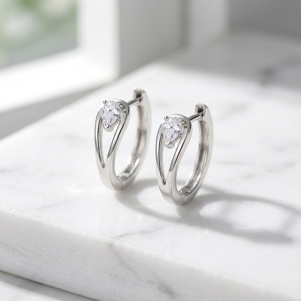 Aria Split Band Silver Hoops