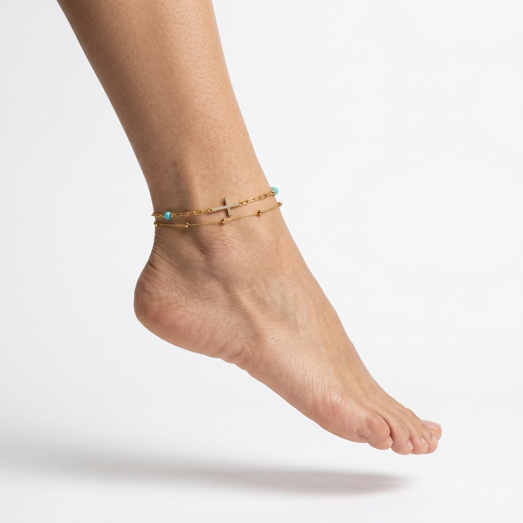 Lucia Gold Cross Anklet