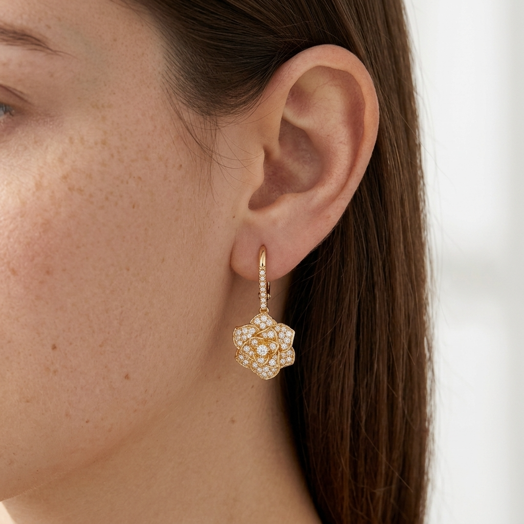 Crystal Camellia Gold Earrings
