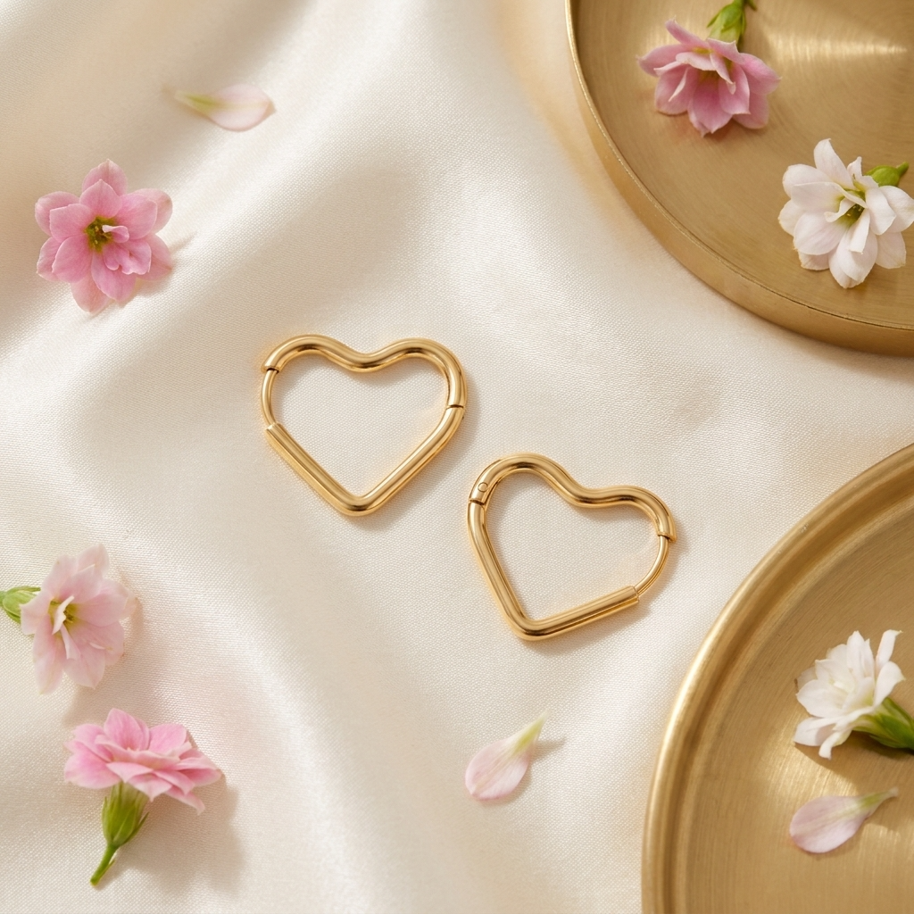 Gold Heart Shaped Hoops