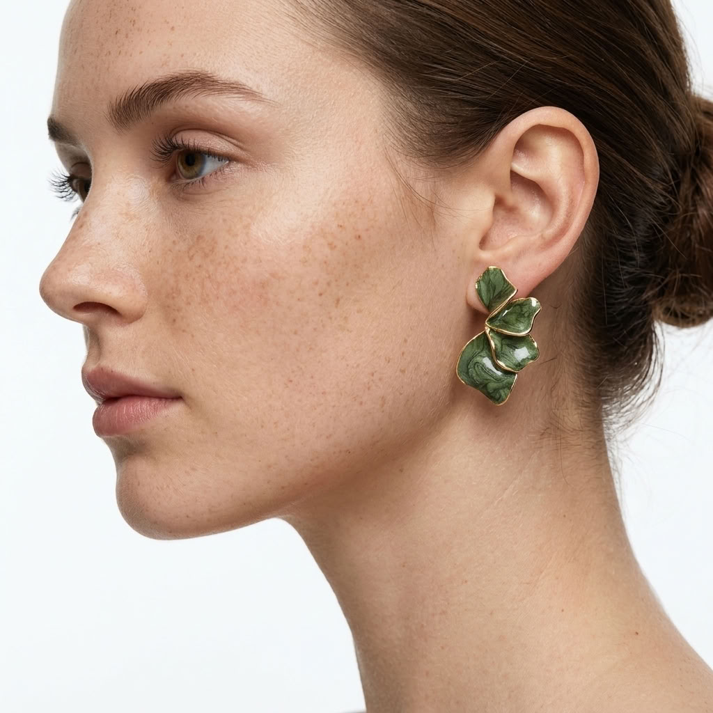 Iris Marbled Green Statement Earrings