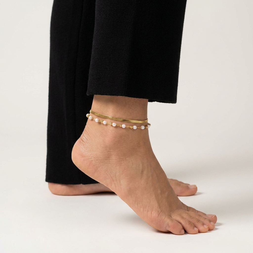 Isla Herringbone Pearl Anklet