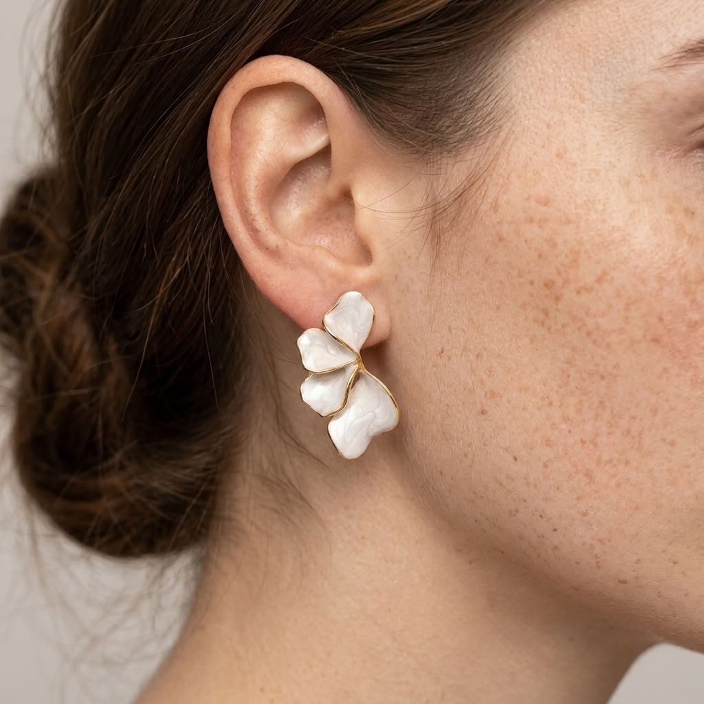 Iris Marbled White Statement Earrings