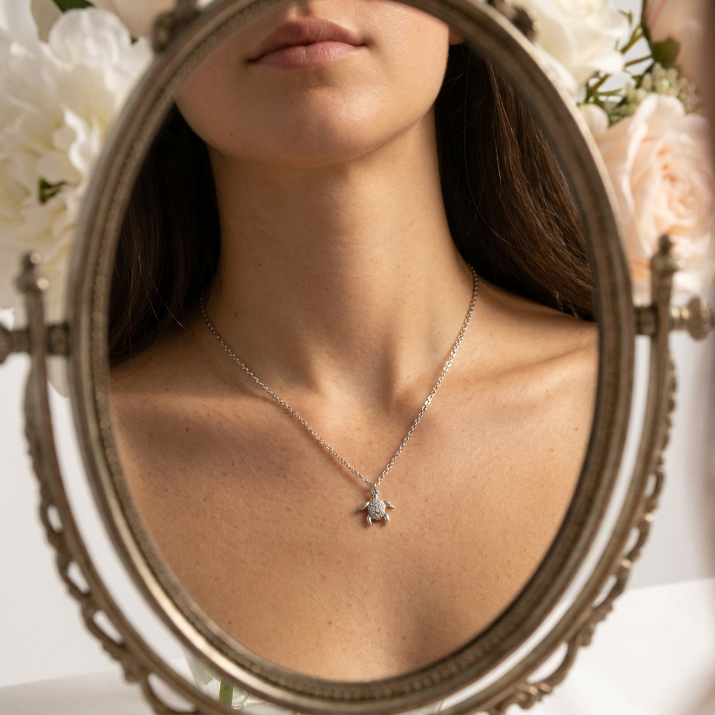 Crystal Honu Silver Necklace