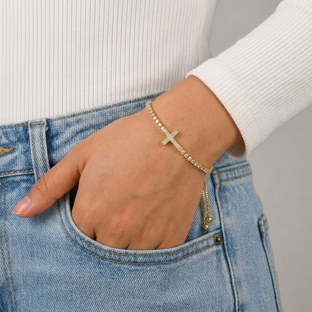 Cosima Sideways Cross Gold Bracelet