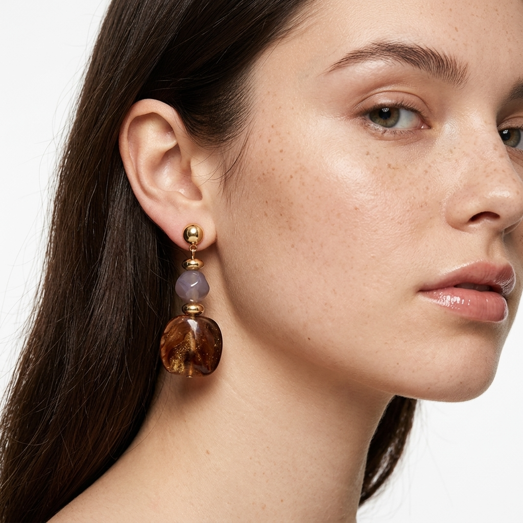 Ivy Brown Marbled Drop Earrings