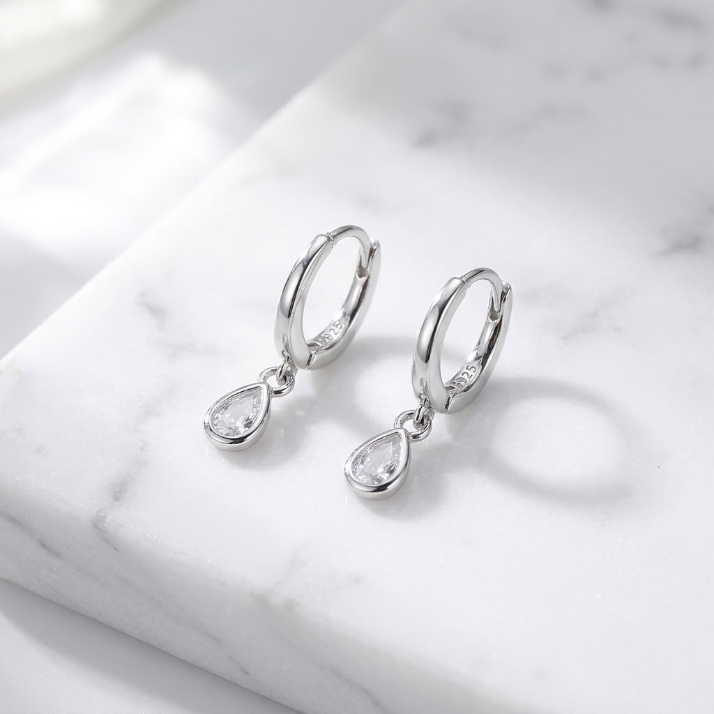 Mila Dainty Teardrop Silver Huggies