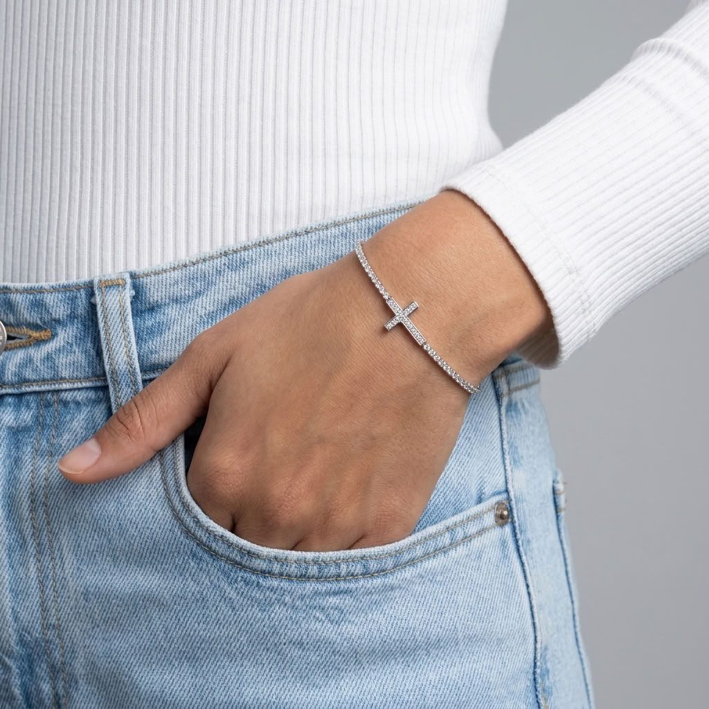Cosima Sideways Cross Silver Bracelet