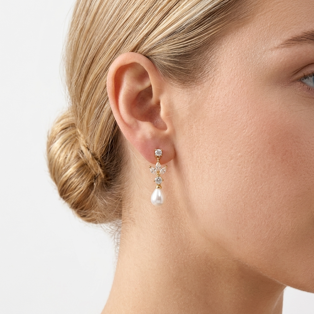 Diana Pearl Drop Gold Earrings