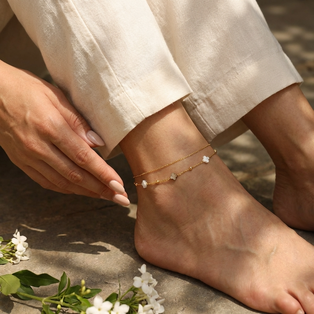 Nina Shell Clover Anklet