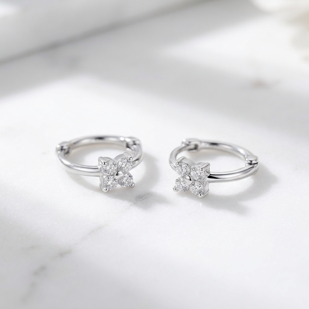 Daisy Sparkle Silver Hoops