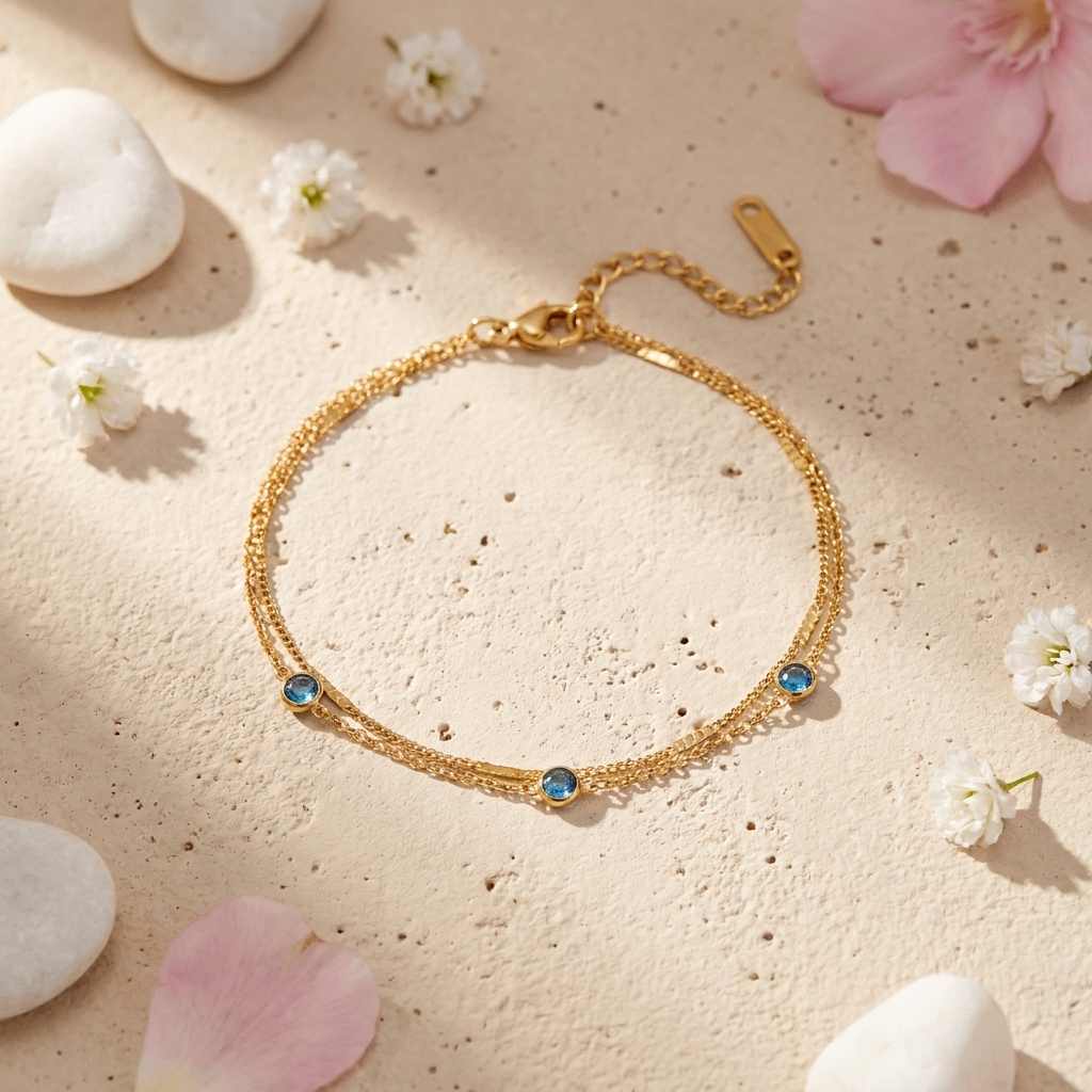 Blue Crystal Layered Bracelet