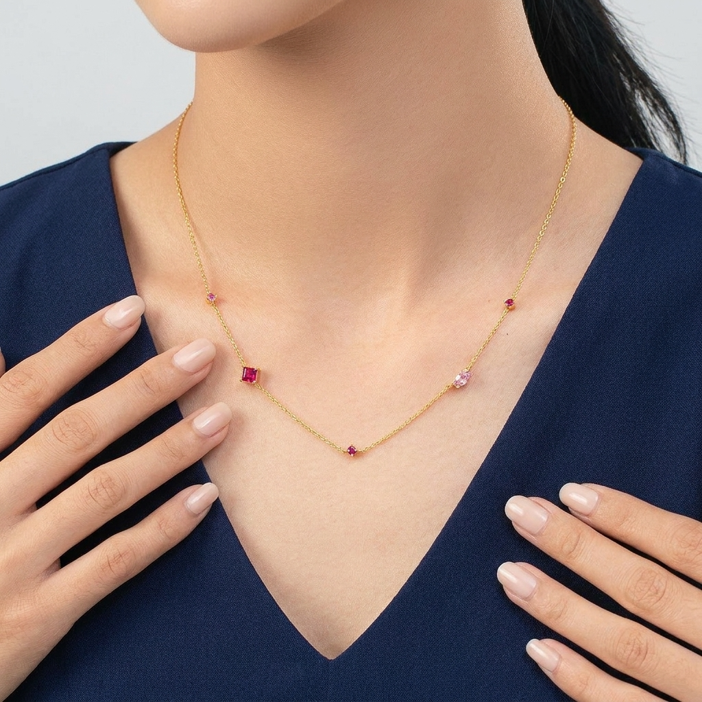 Mireille Rose Zircon Necklace