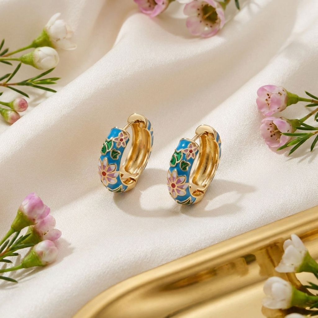 Floral Gold Statement Hoops
