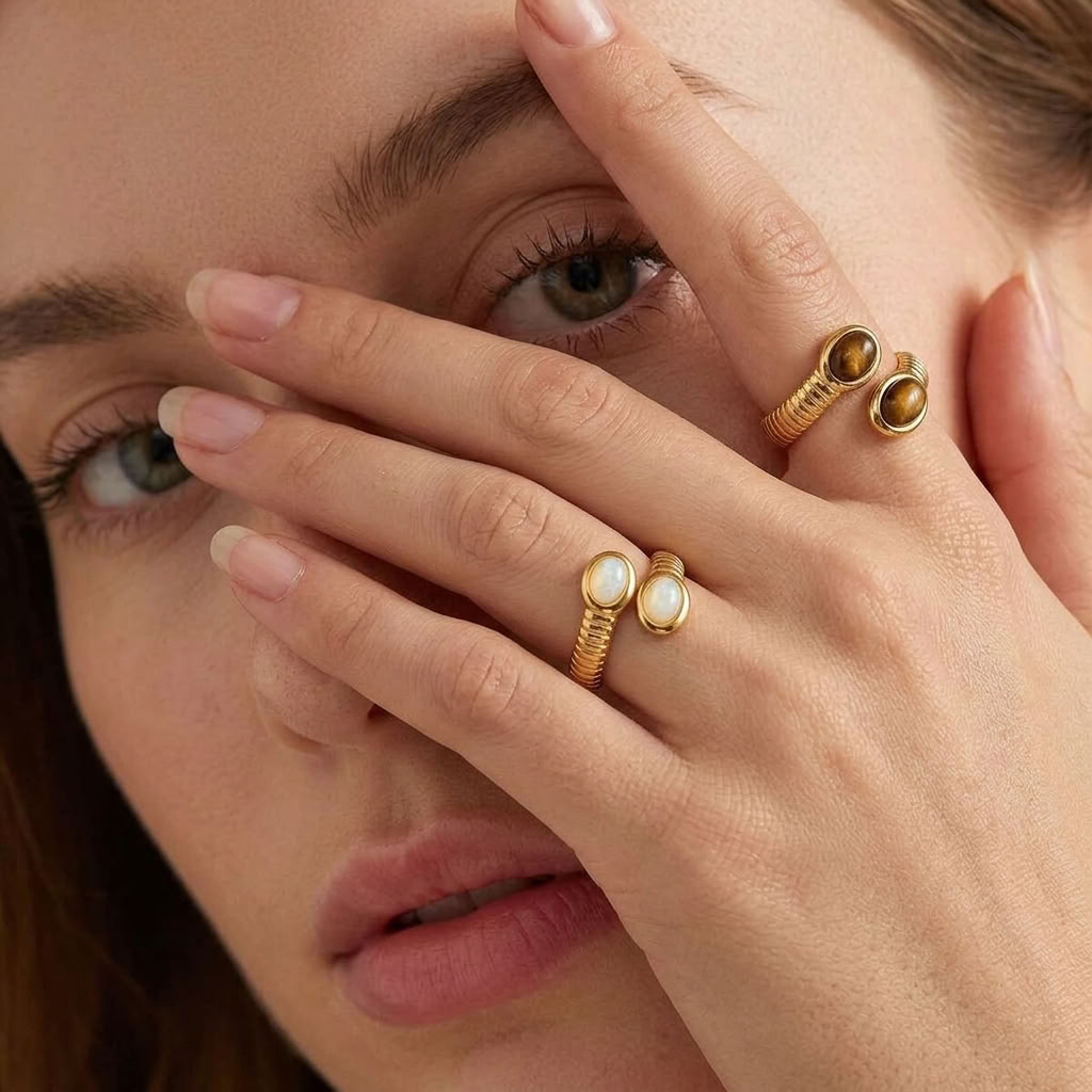 Ivy Ridged Cuff Ring Set