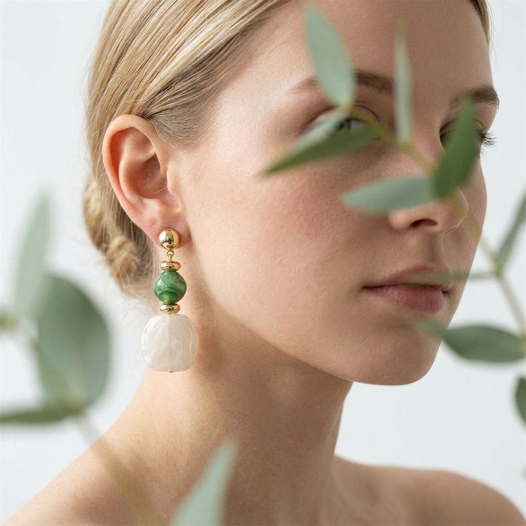 Ivy White Marbled Drop Earrings