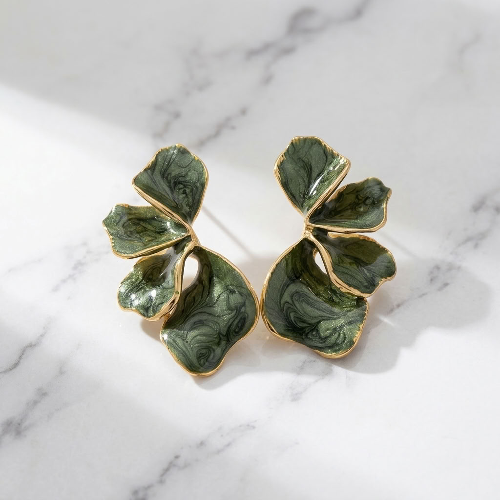 Iris Marbled Green Statement Earrings
