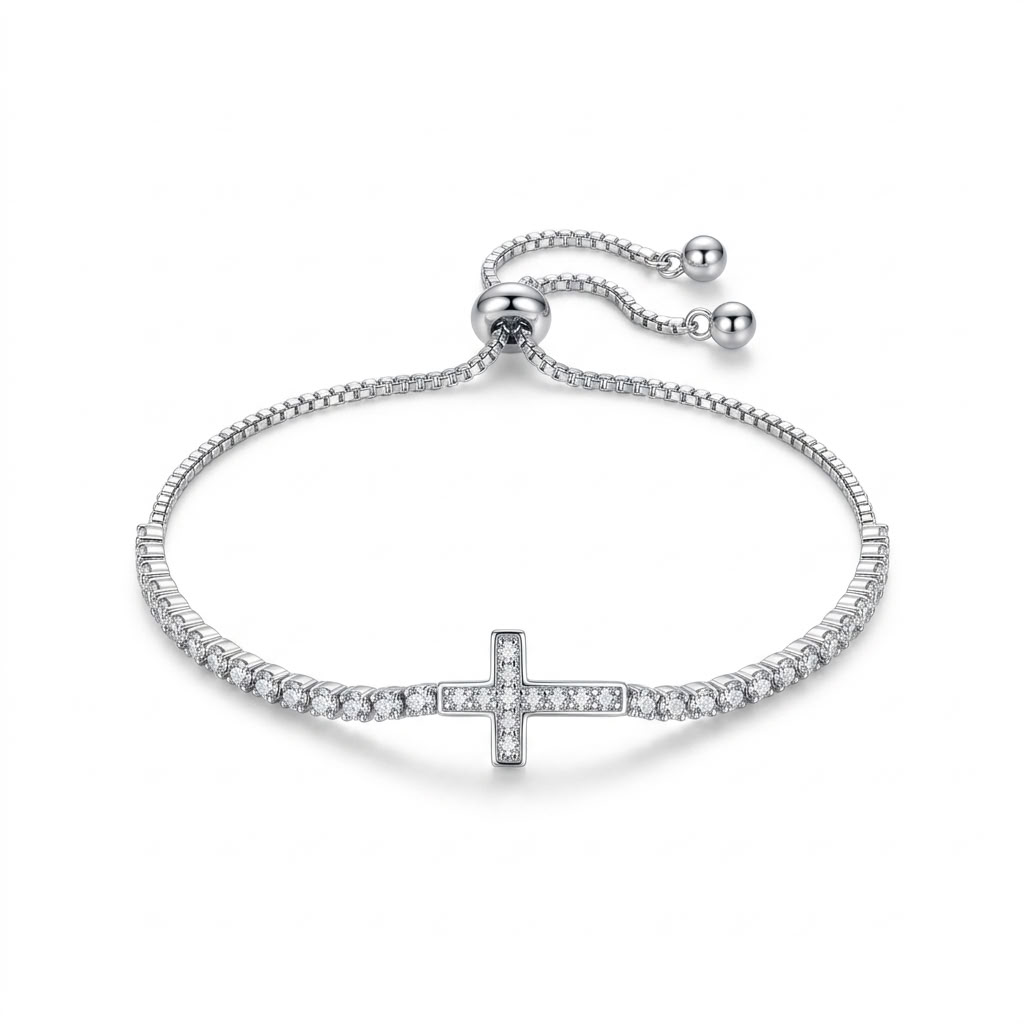 Cosima Sideways Cross Silver Bracelet