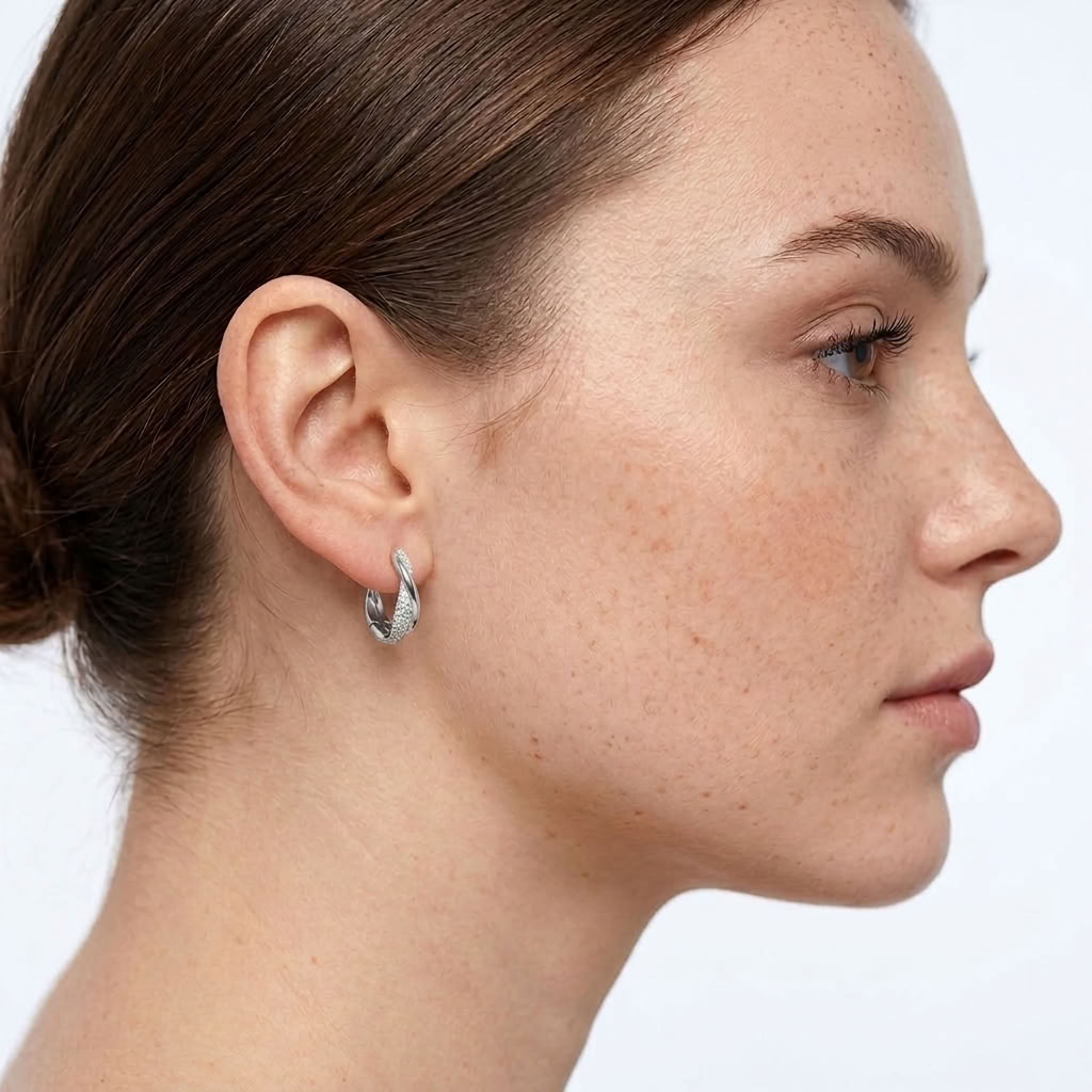 Silver Braided Pavé Hoops