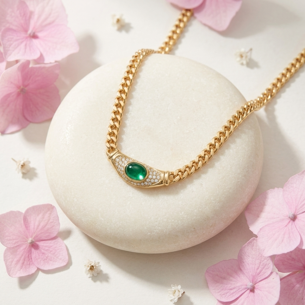 Vintage Green Cabochon Collar