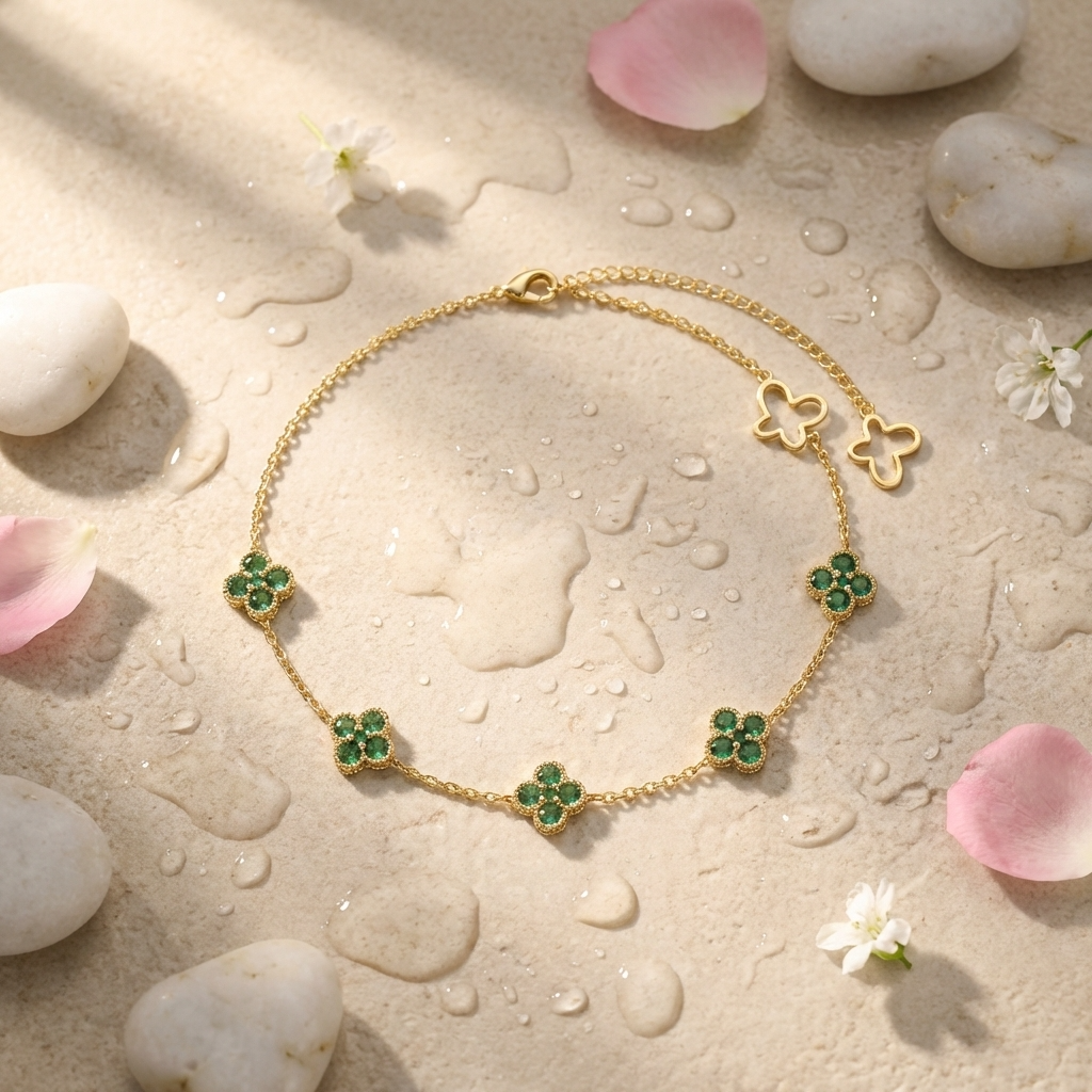 Evelina Crystal Clover Anklet