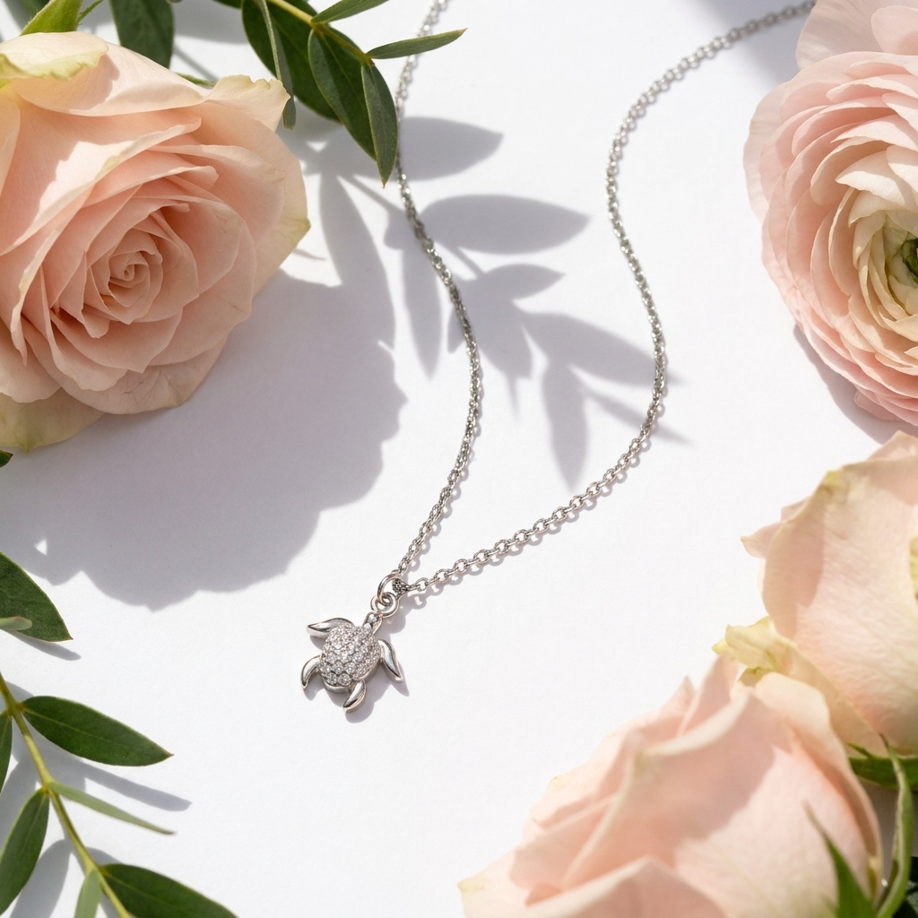 Crystal Honu Silver Necklace