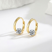 Gold Solitaire Huggie Earrings