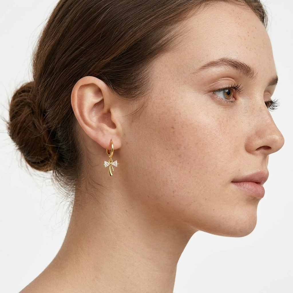 Crystal Bow Gold Earrings