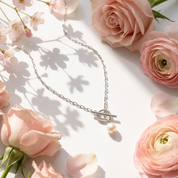 Paperclip & Pearl Drop Silver Necklace