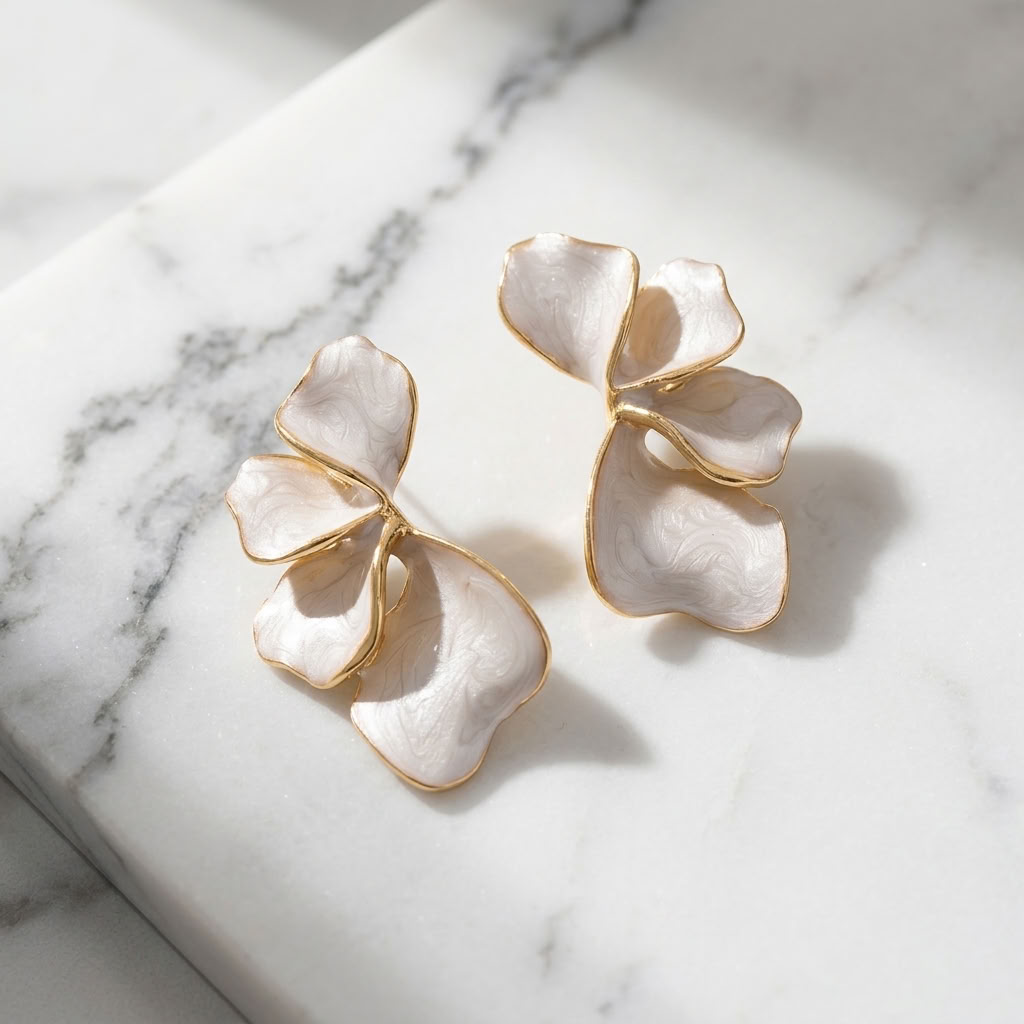 Iris Marbled White Statement Earrings