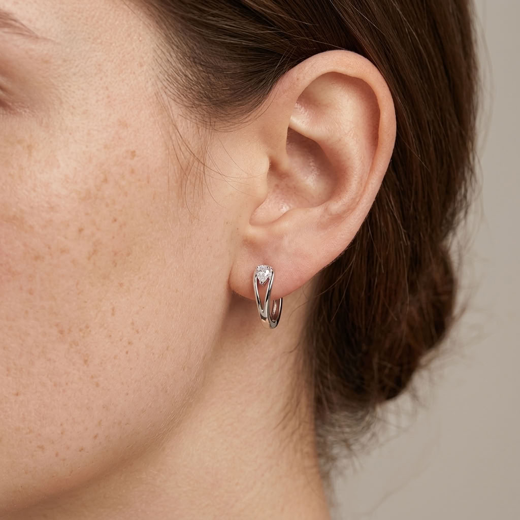 Aria Split Band Silver Hoops